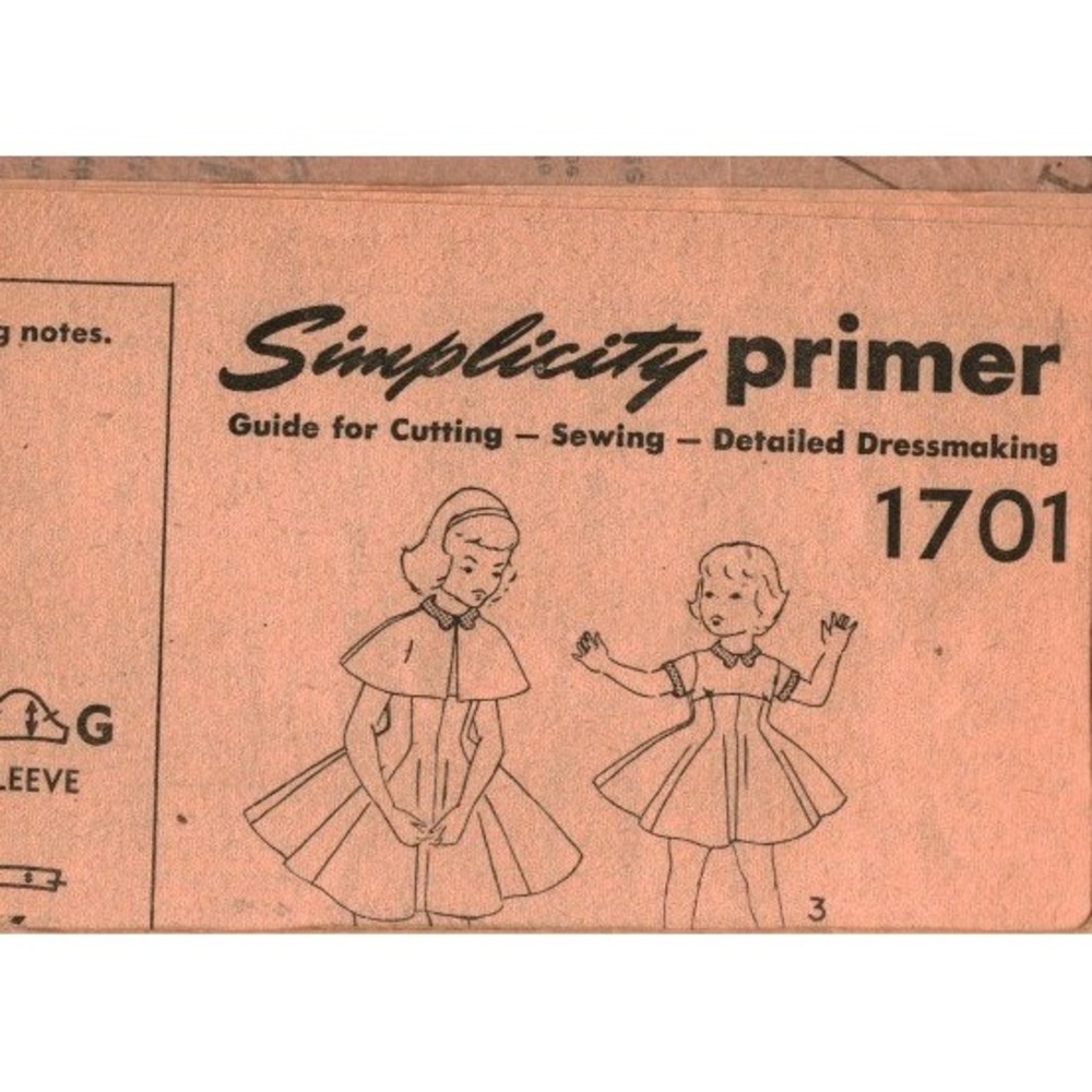 Simplicity 1701 Vintage Sewing Pattern Primer Girls Cape and Dress Cutting Guide